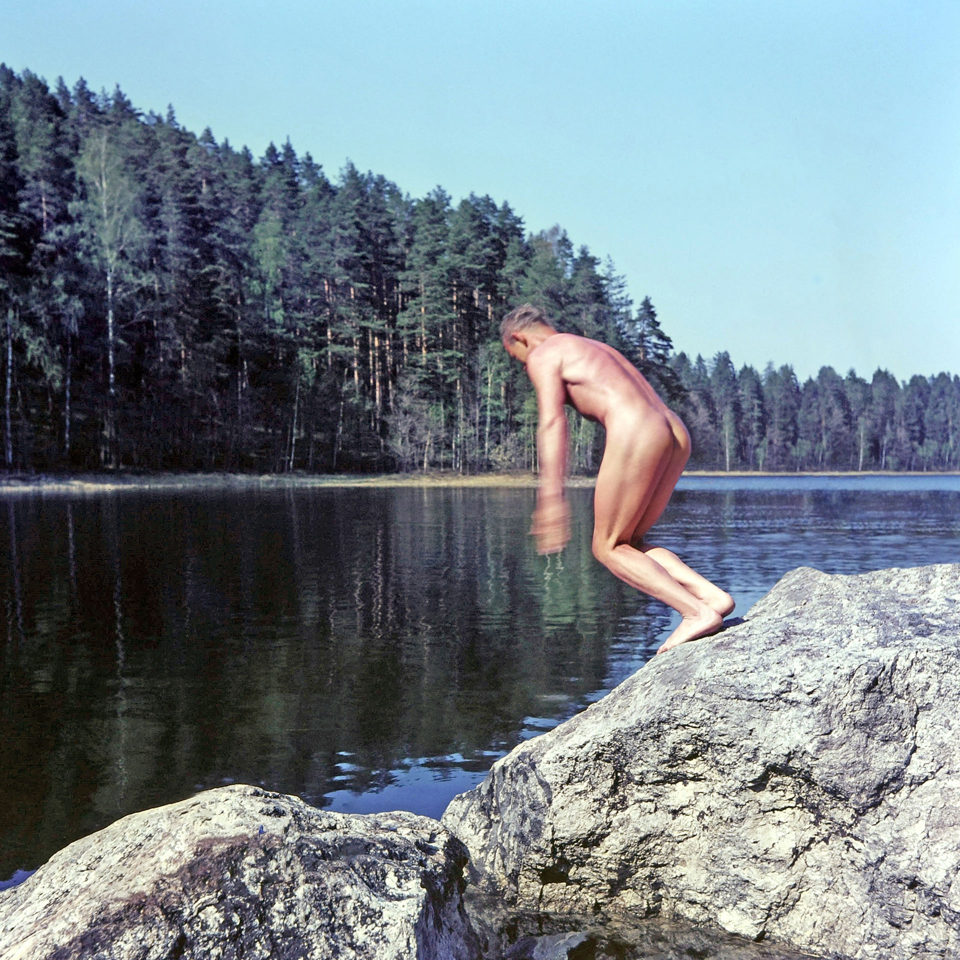 Naked and free in nature - Naked man on a trip to the north, Scandinavia, Finland